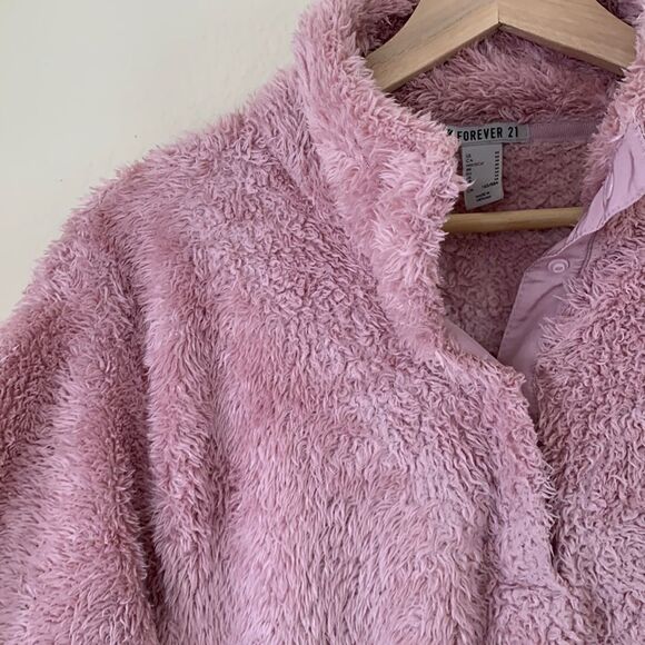 Forever 21 Pastel Pink Fuzzy Fur Sherpa quarter pullover size medium - Picture 4 of 5